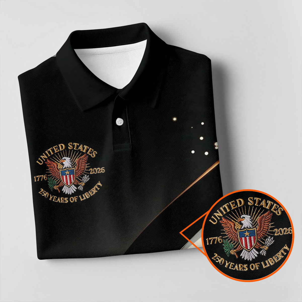 US 250 Years Of Liberty American Flag And Bald Eagle Black Golf Shirt, Patriotic 4th Of July Golf Shirts For Men