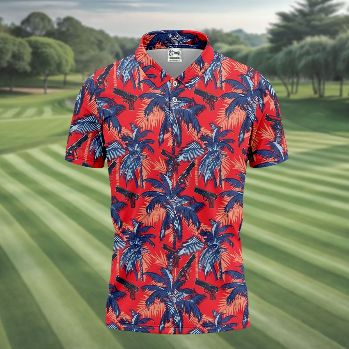 Hawaiian Palm Tree Military Theme Red Golf Shirt, Golf Shirts For Men, Polo ShirtFor Men