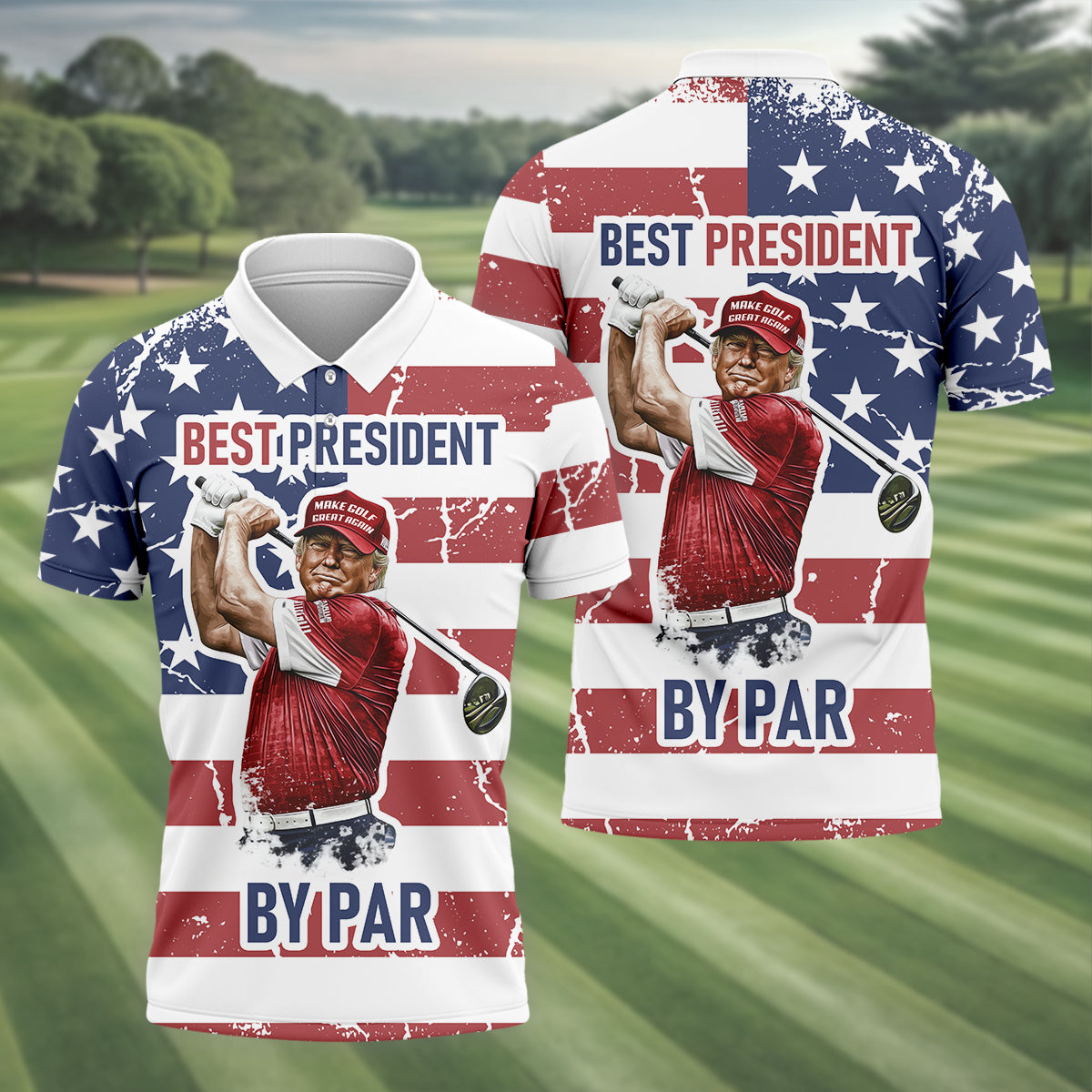 Best President By Par Men's Golf Polo ShirtFunny Trump Shirt, Christmas Golf Gift