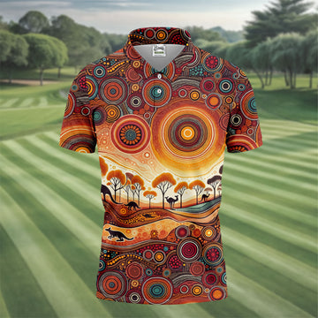 Australian Aboriginal Colourful Art Golf Tops For Men, Australia Kangaroo Polo Shirtor Men