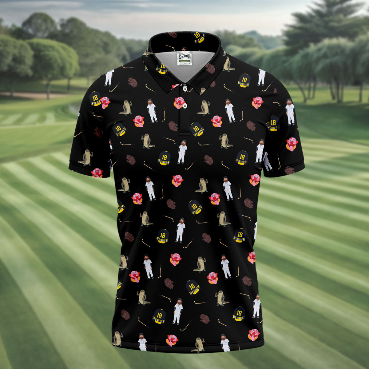 Sport Movie Character Funny Aligator Clown Head Black Golf Shirt, Men's Funny Golf Shirts, Golf Shirts For Men