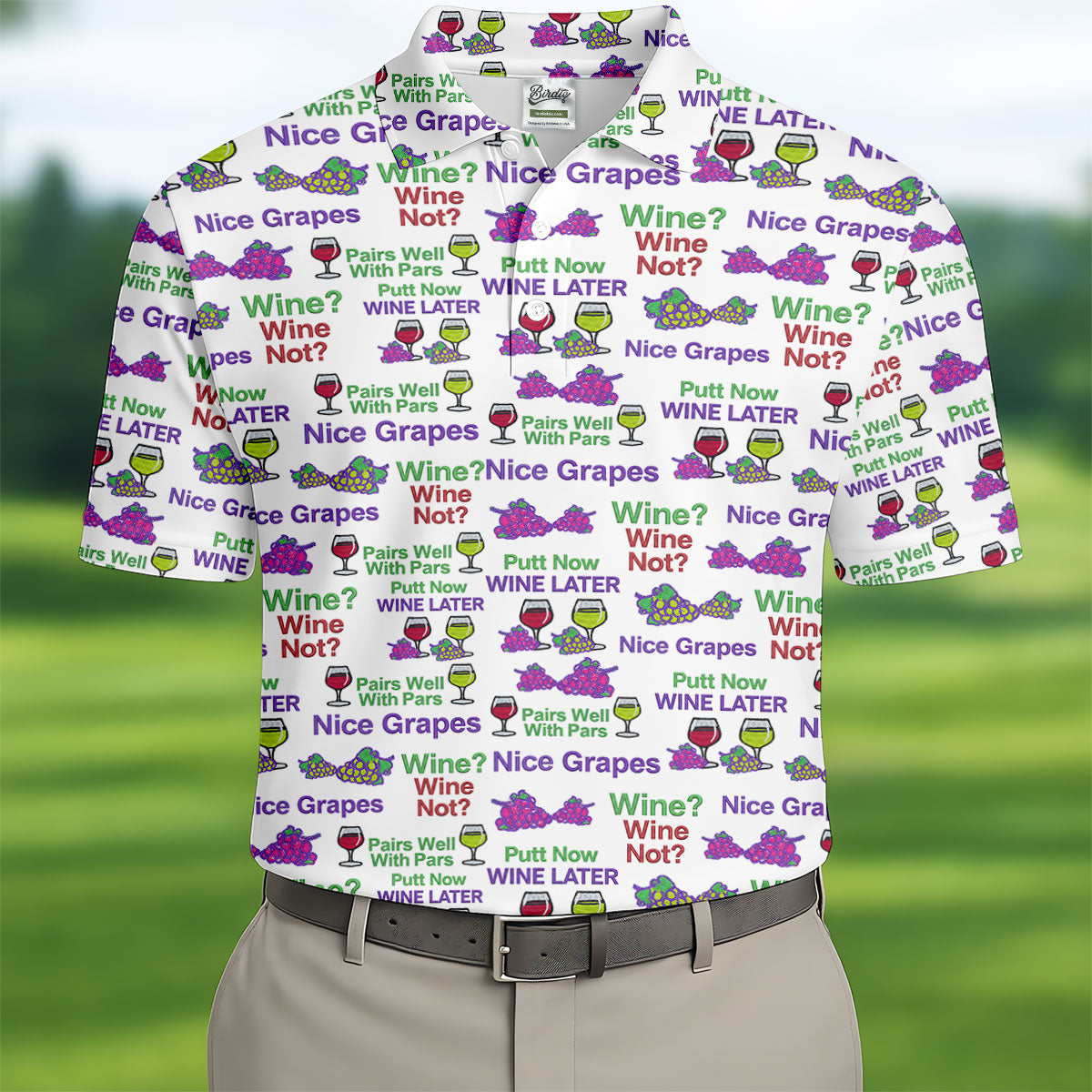 Wine Lover Golf Shirt, Grape Humor Print, Golf Shirts For Men