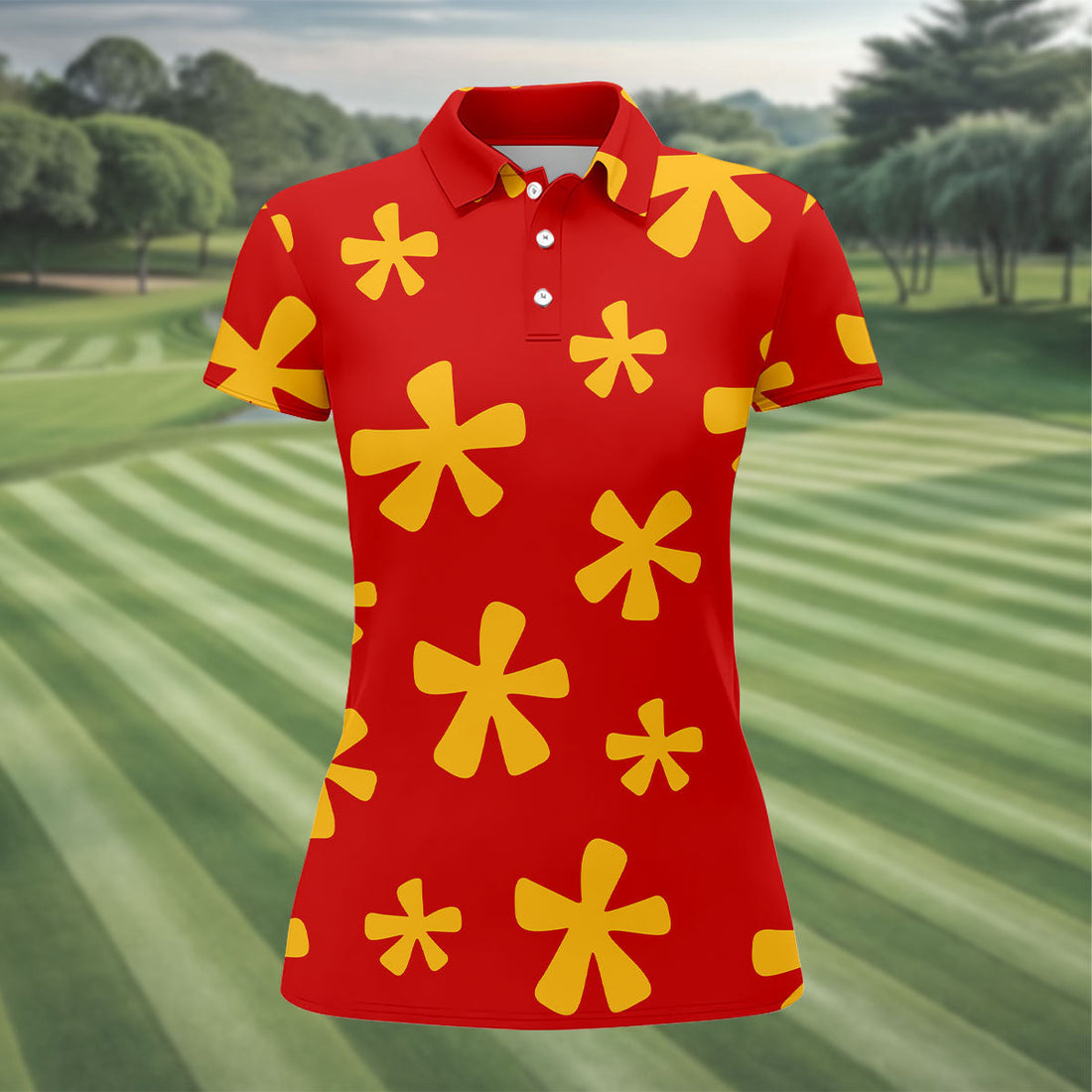 Red Hawaiian Floral Sleeveless Golf Polo, Women’s Sleeveless Golf Shirt, Golf Polo For Women