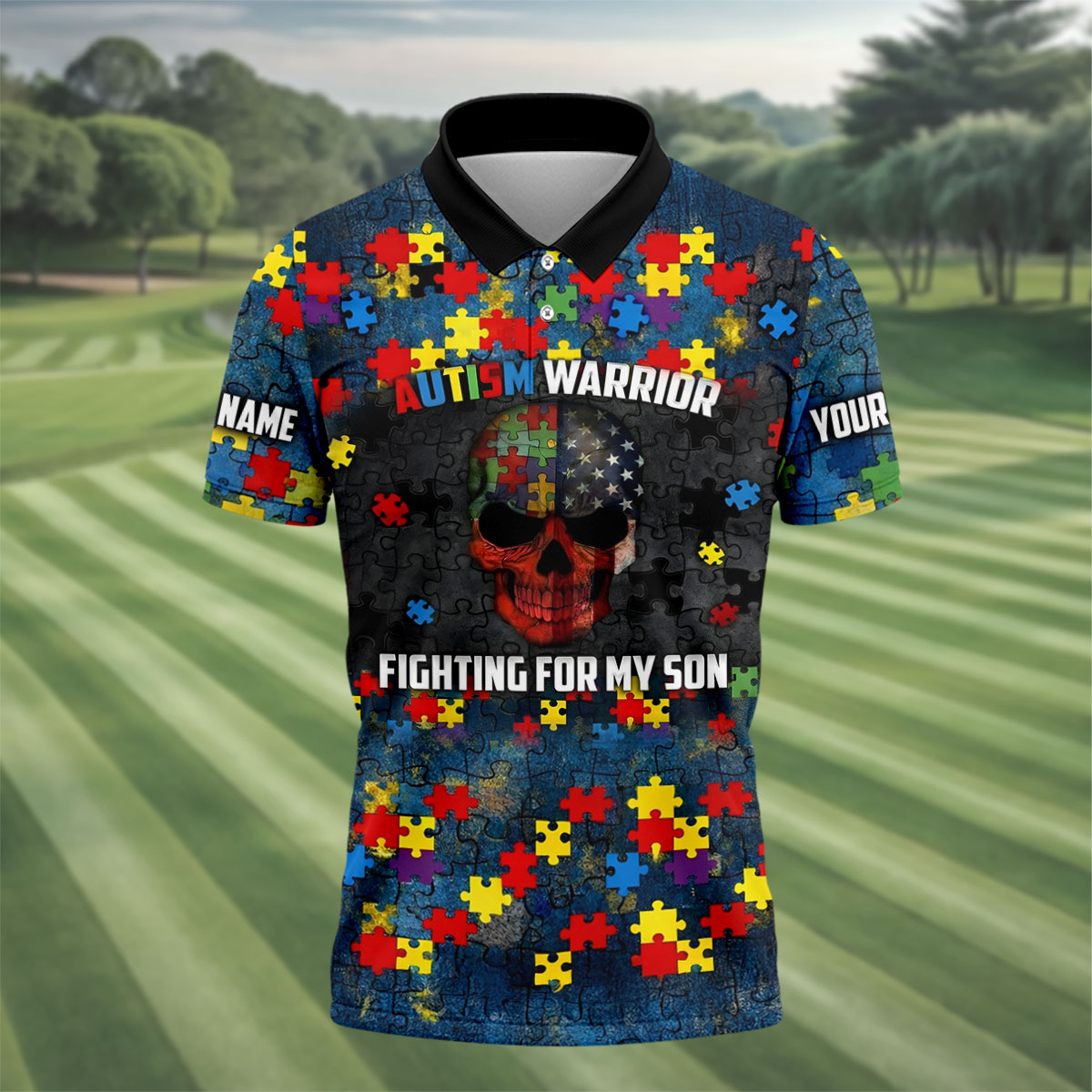 Autism Warrior Fighting For My Son Colorful Puzzles Golf Tops For Men, Father's Day Golf Gift