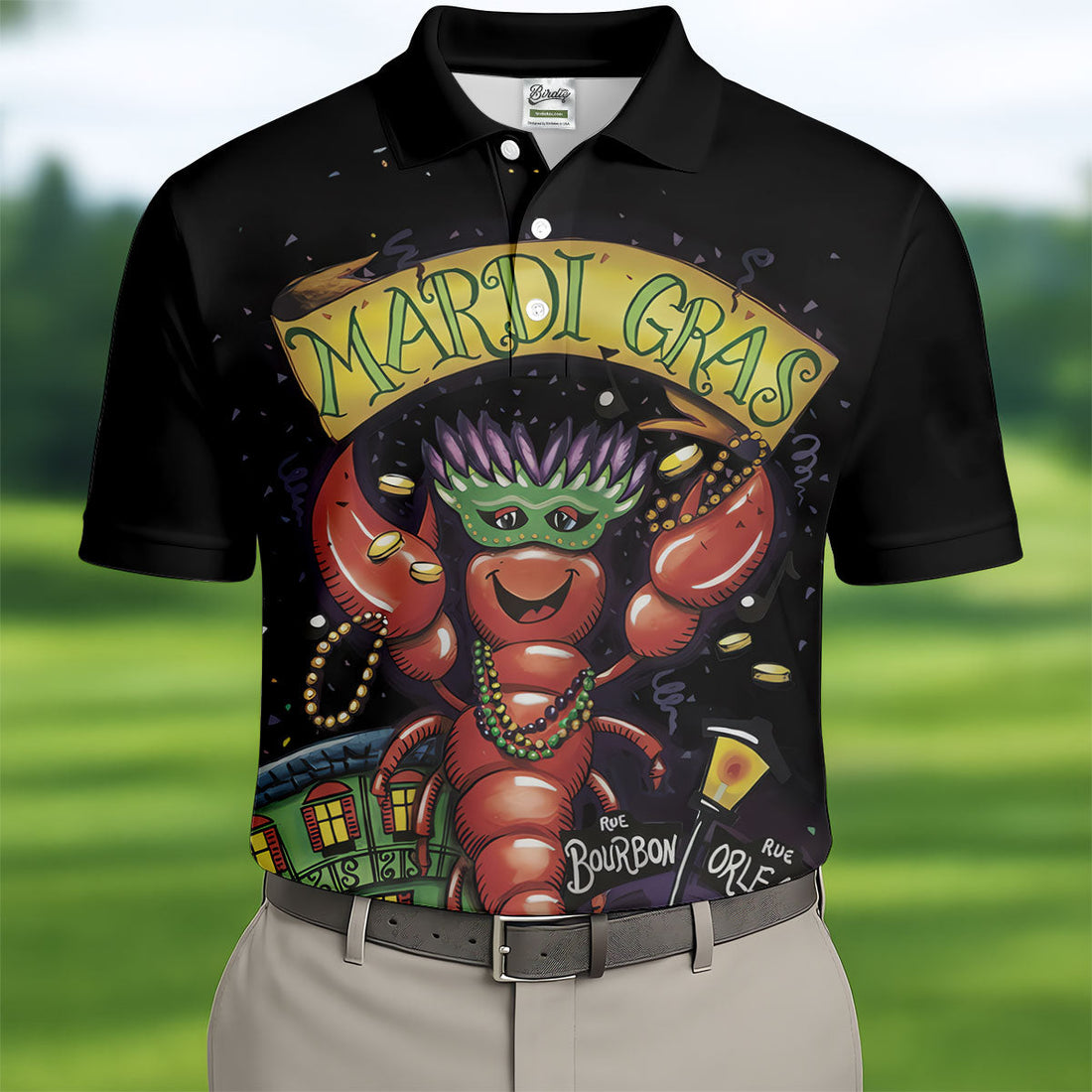 Mardi Gras Crawfish Rue Bourbon Black Golf Shirt, Polo ShirtFor Men, Golf Shirts For Men