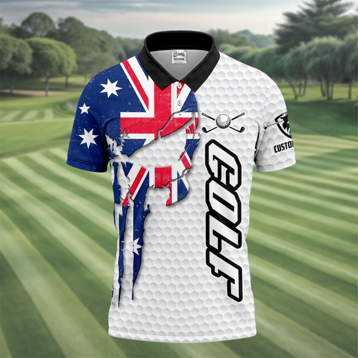 Cool Skull Golf Ball Pattern Australia Flag Print White Golf Shirt, Polo Shirtor Men