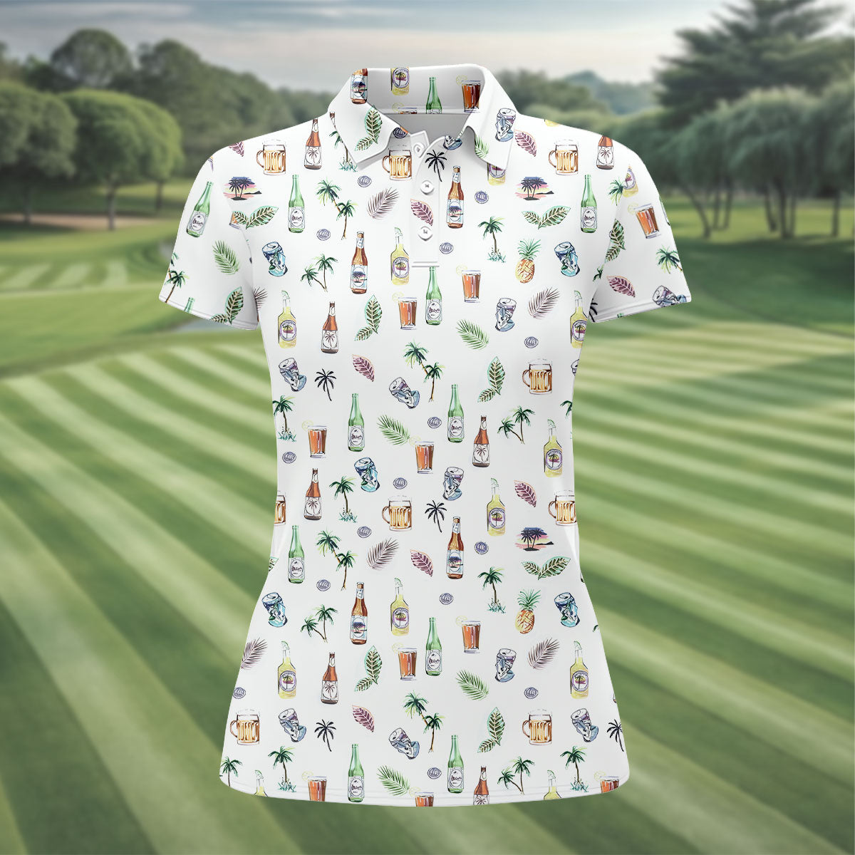Beer Tropical Fun Women's Golf Shirts, Cute Golf Outfit, Golf Gifts For Women, Ladies Golf Polos