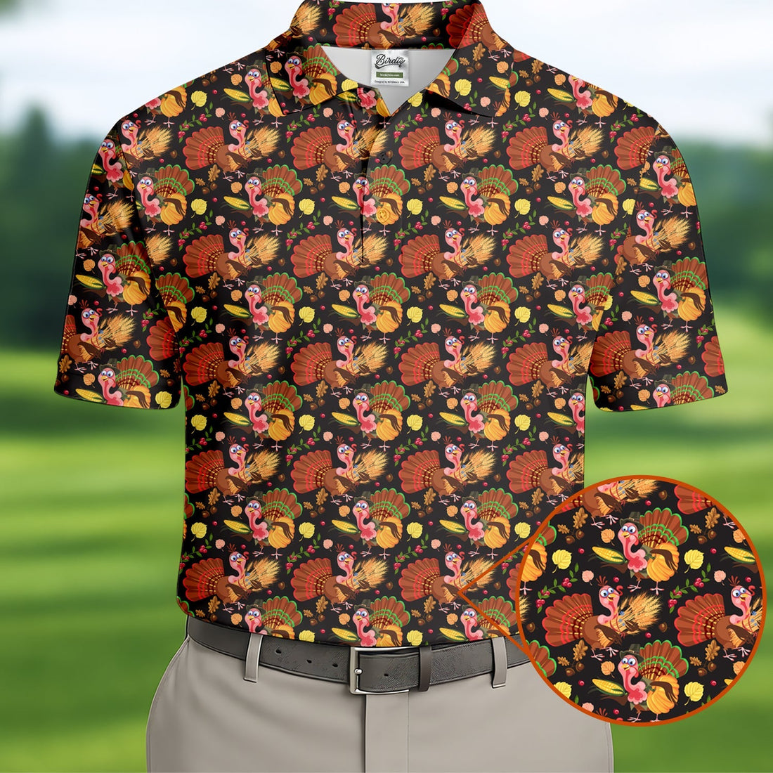 Turkey Pumpkin Thanksgiving Holiday Black And Brown Polo ShirtFor Men, Golf Gift For Men