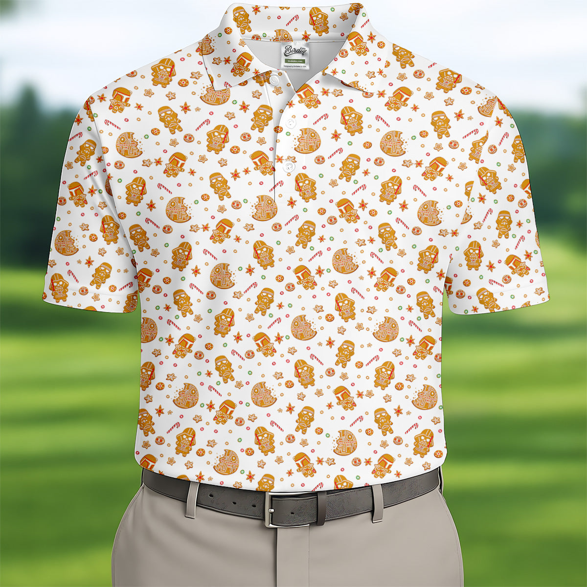 Funny Gingerbread Villain Character Christmas Golf Shirt, White Golf Polo, Fun Golf Shirts For Men
