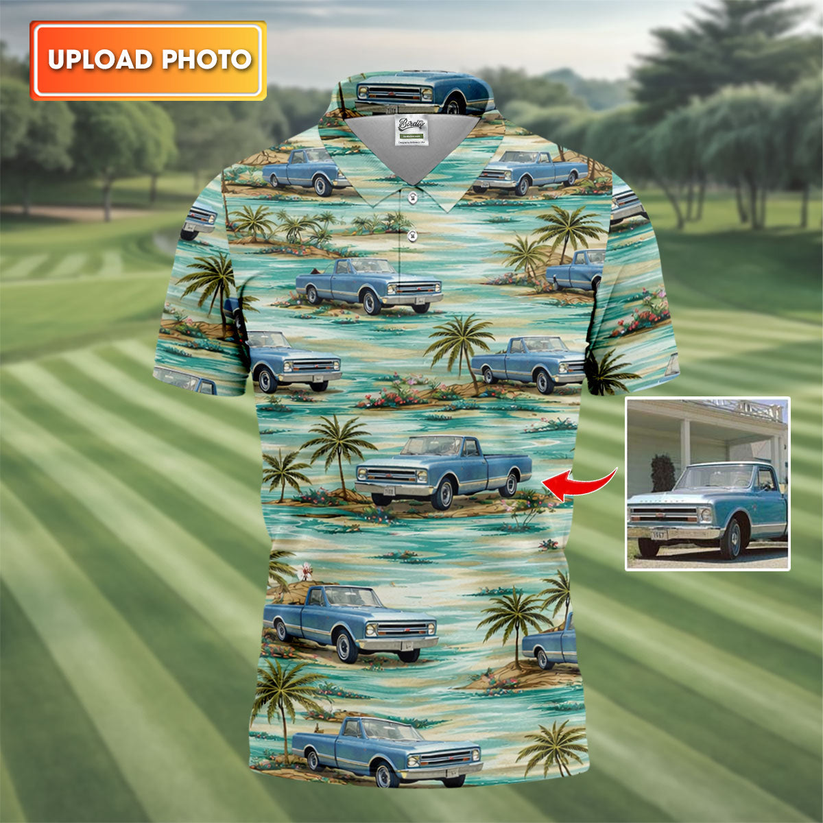 Personalized Truck Golf Shirt, Custom Vehicle Tropical Pattern, Golf Shirt For Men
