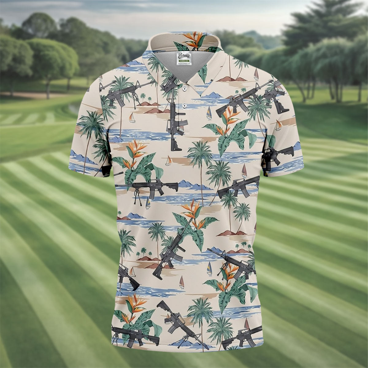 Hawaiian Palm Tree With Army Theme Golf Shirts For Men, Polo ShirtFor Men, Golfing Apparel