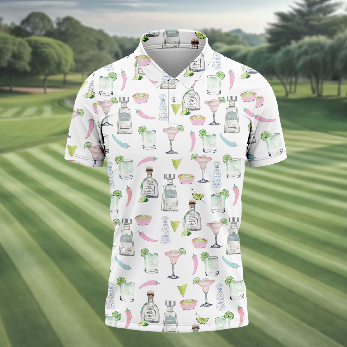 Pink Margarita Glass Tequila Lover Pastel Theme Golf Tops For Men, Polo Shirt Men, Golf Shirts For Men