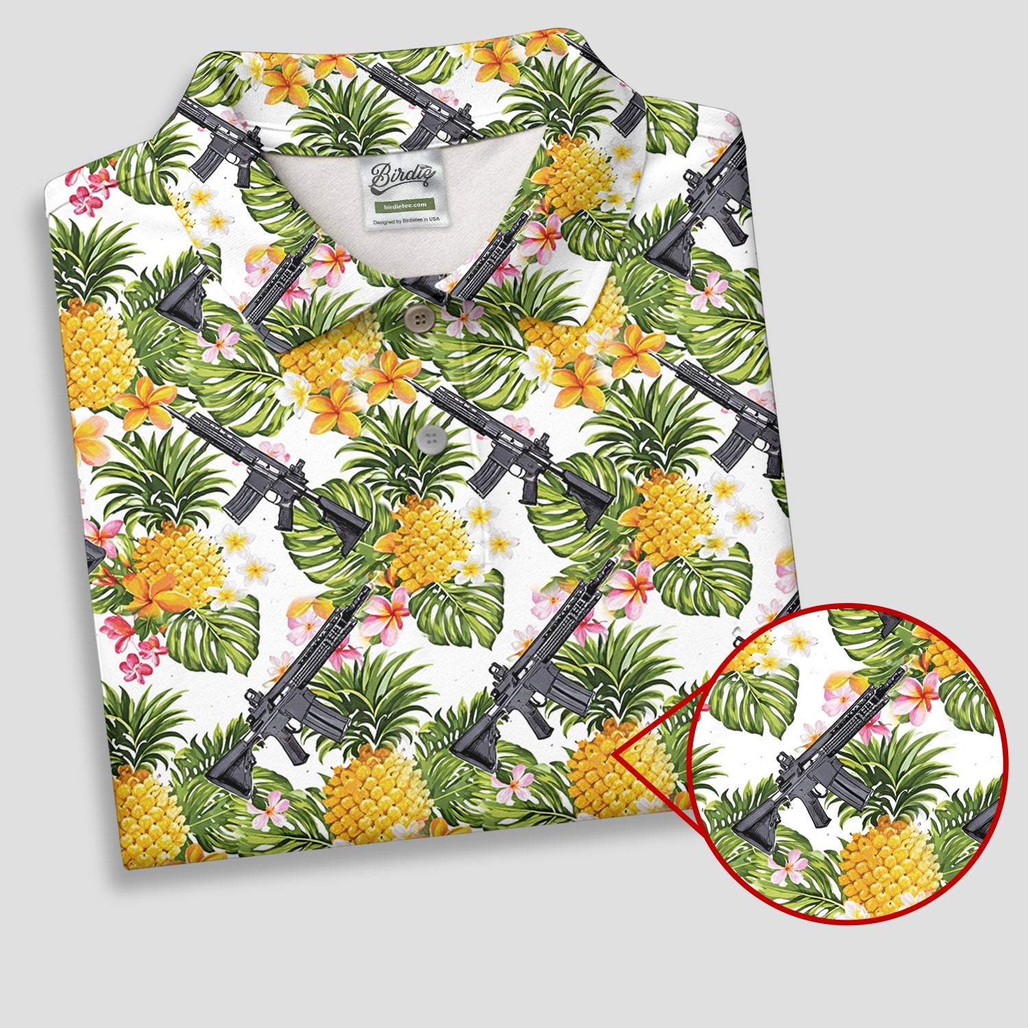 Tropical Pineapple Rifle Golf Shirt, Hawaiian Tactical Print, Golf Shirts For Men