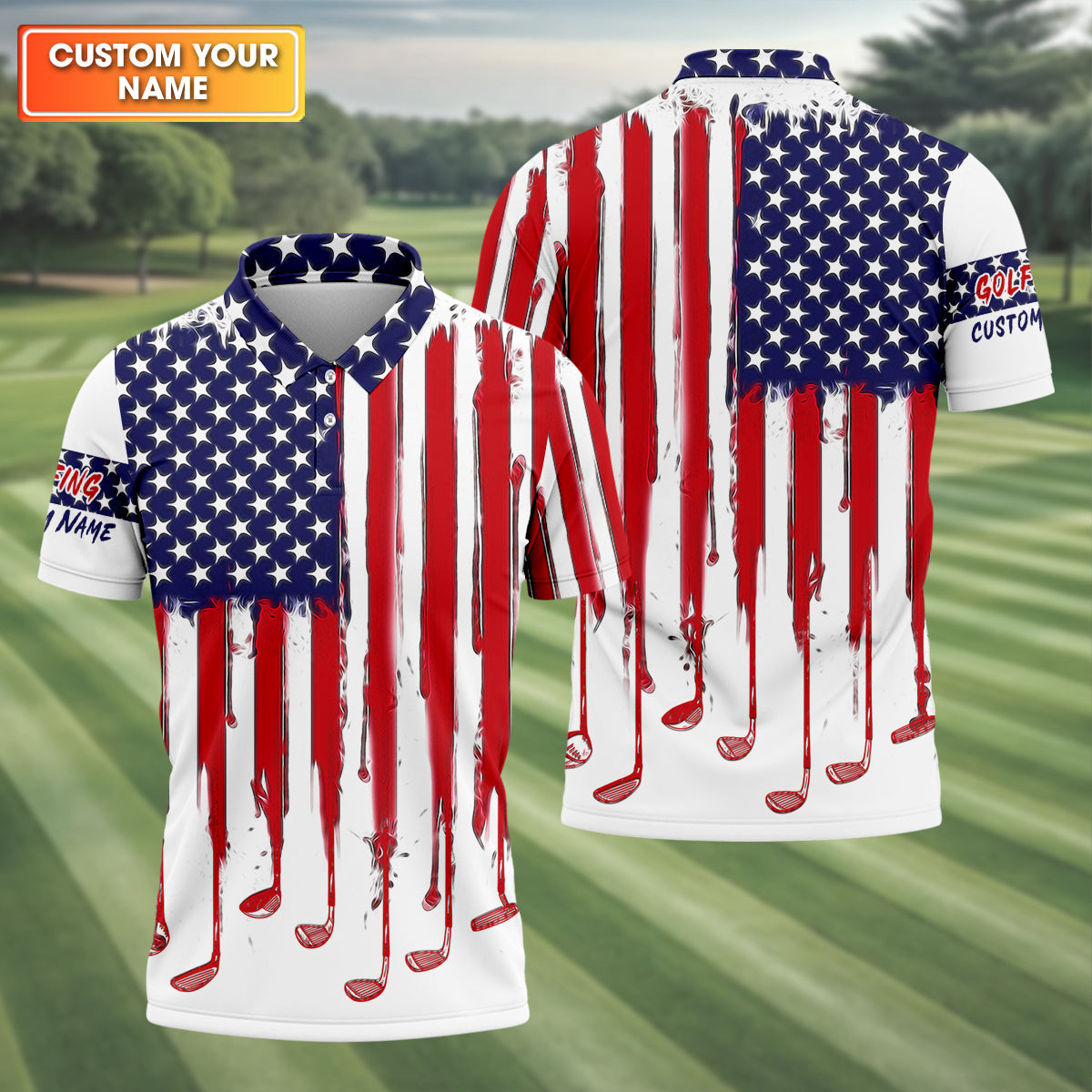 American Flag Custom Golf Polo ShirtUS Patriotic Pride Unisex Tropical Hawaiian Aloha Shirt, Summer Vacation