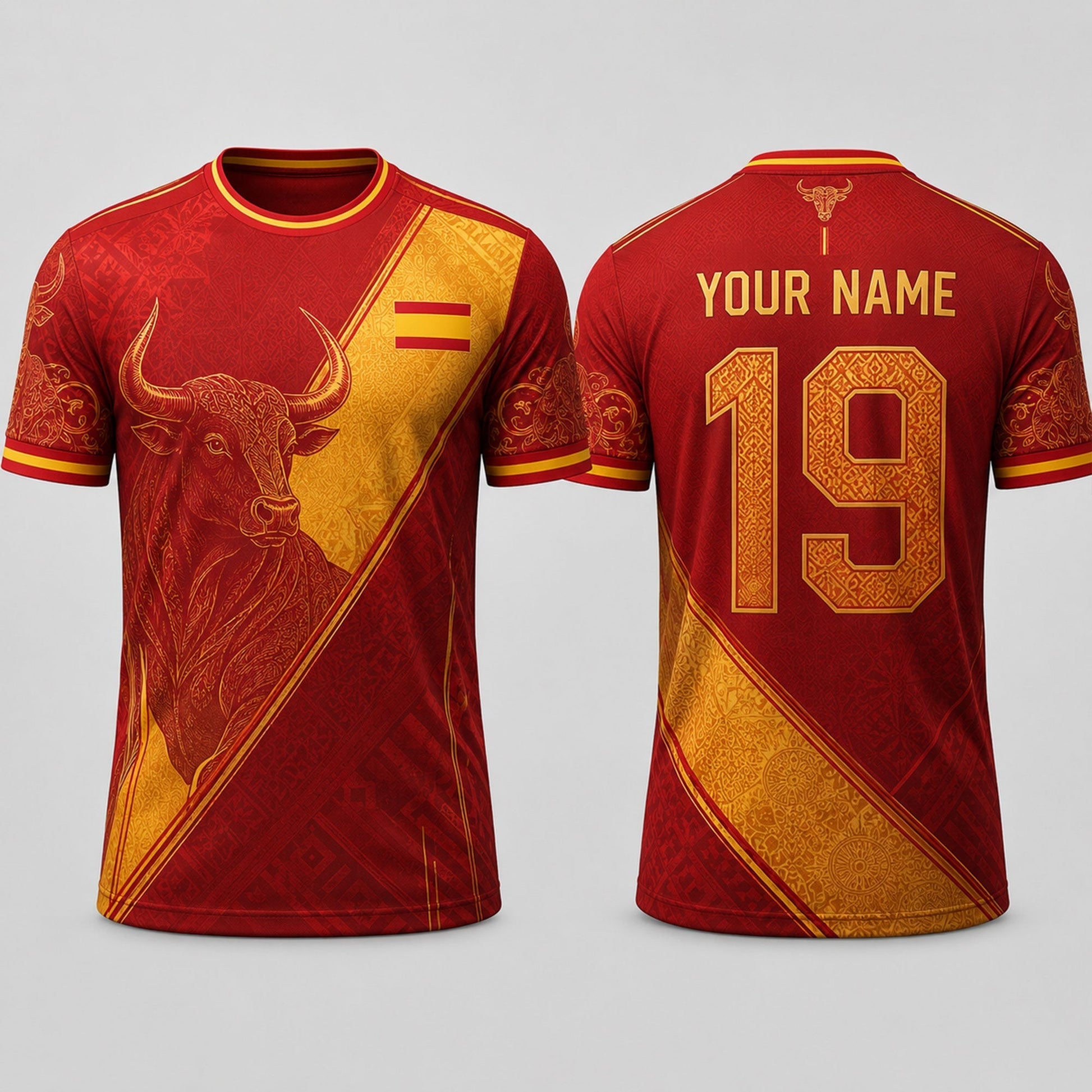 Spanish Bull Fooball Shirt, Spain Football Team V-Neck For Men, Soccer Fan Football Gifts
