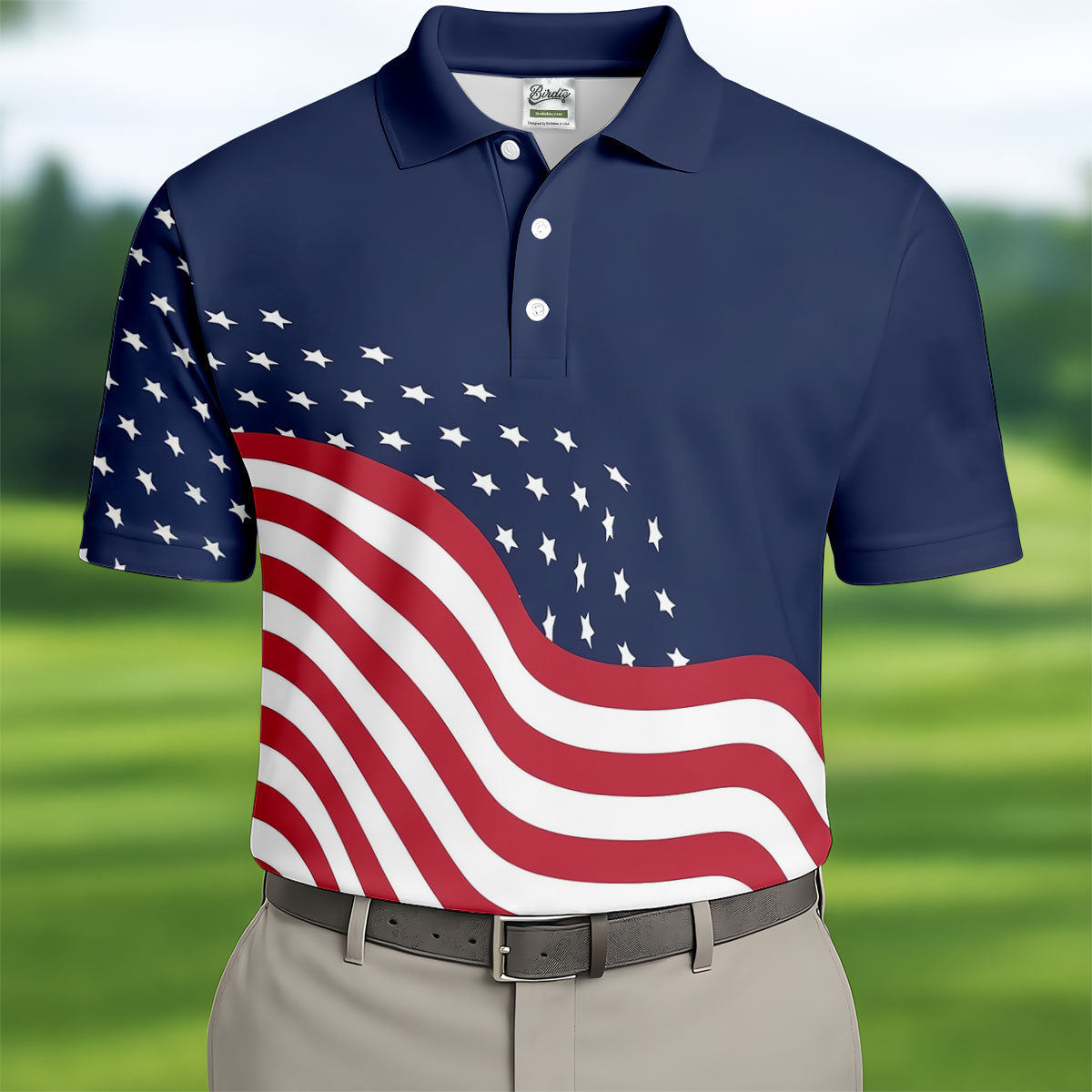 Red White Blue Wavy Stripes And Stars 4th Of July Patriotic Golf Shirt, 250 Years Golf Shirts For Men
