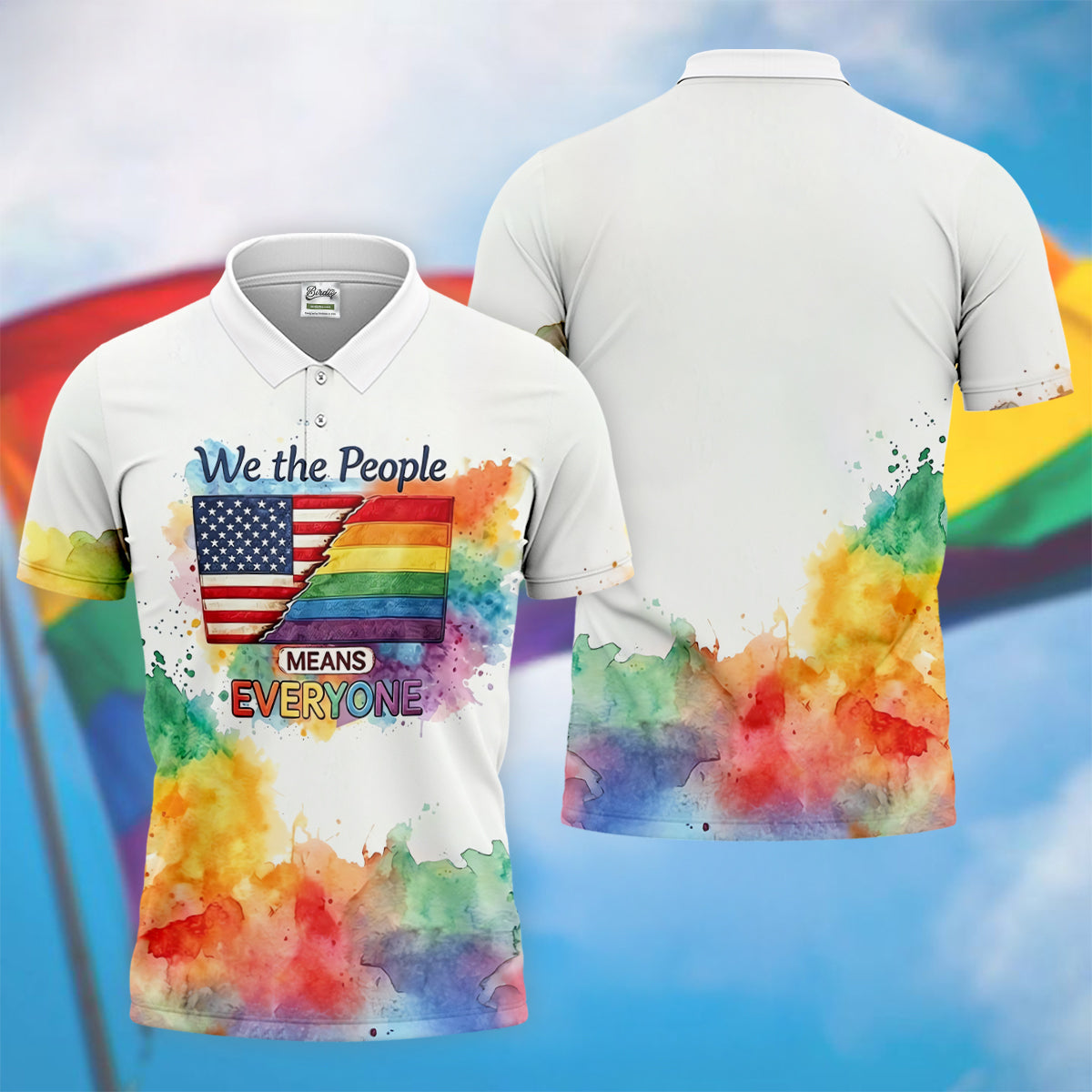 We The People Means Everyone Water Color Print Golf Shirt, LGBTQ Month Polo Shirt Men