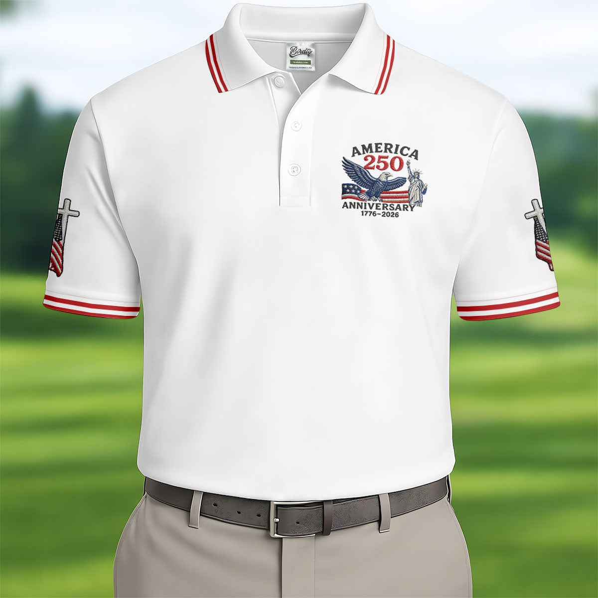 Faith Cross Bald Eagle America 250 Anniversary Patriotic Golf Shirt, Golf Shirts For Men