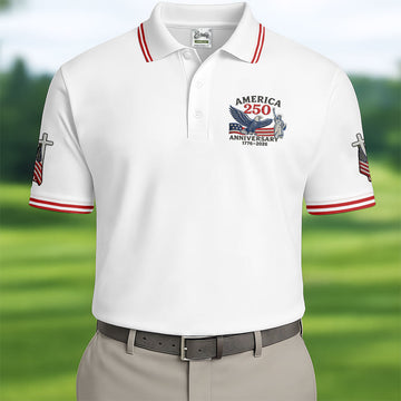 Faith Cross Bald Eagle America 250 Anniversary Patriotic Golf Shirt, Golf Shirts For Men