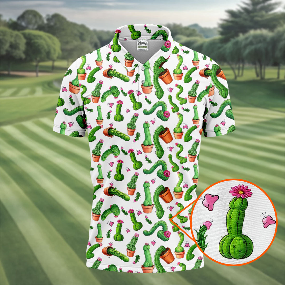 Funny Cactus Adult Humor Mens Golf Shirts, Polo ShirtFor Men, Valentines Golf Gift, Golf Gift For Men