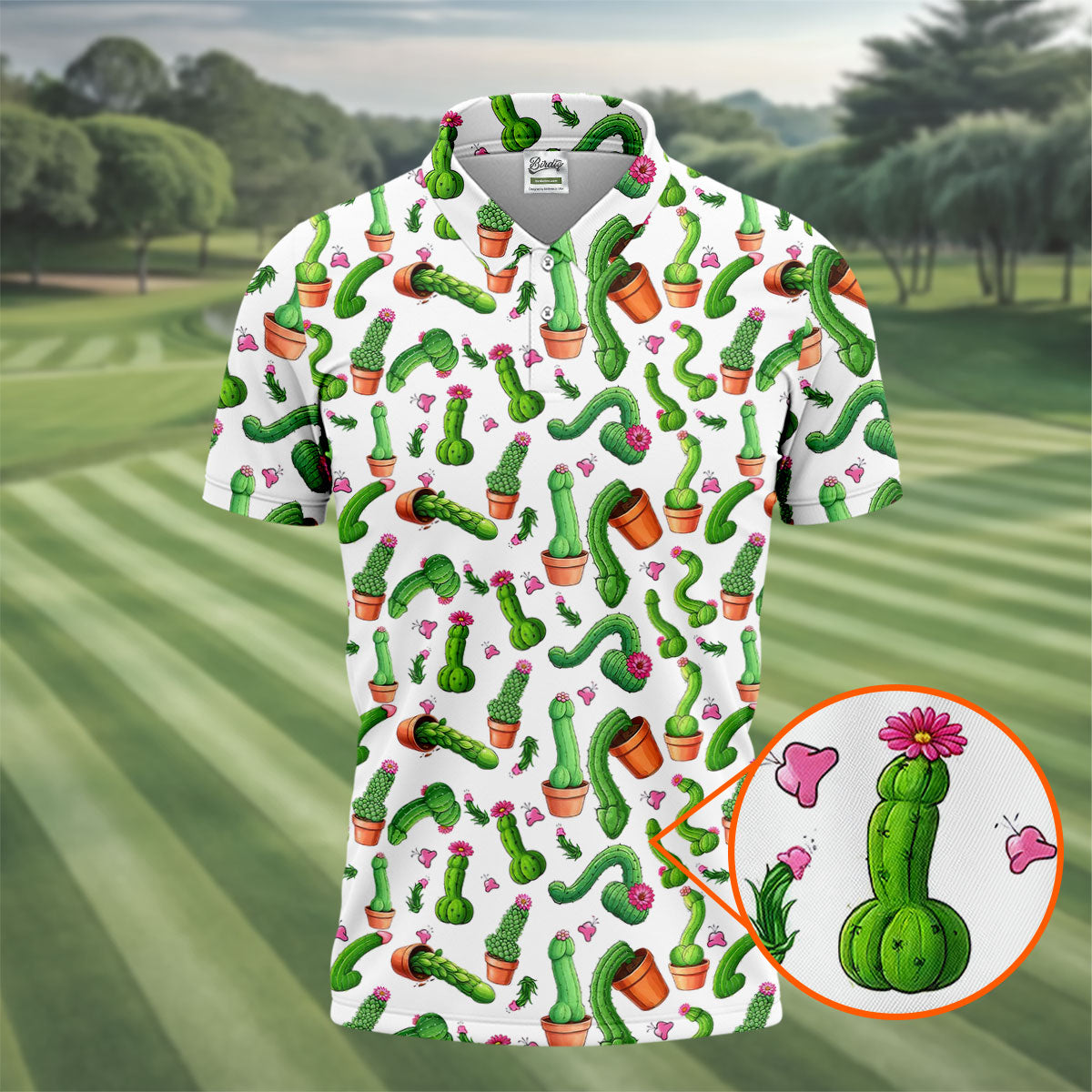 Funny Cactus Adult Humor Mens Golf Shirts, Polo ShirtFor Men, Valentines Golf Gift, Golf Gift For Men