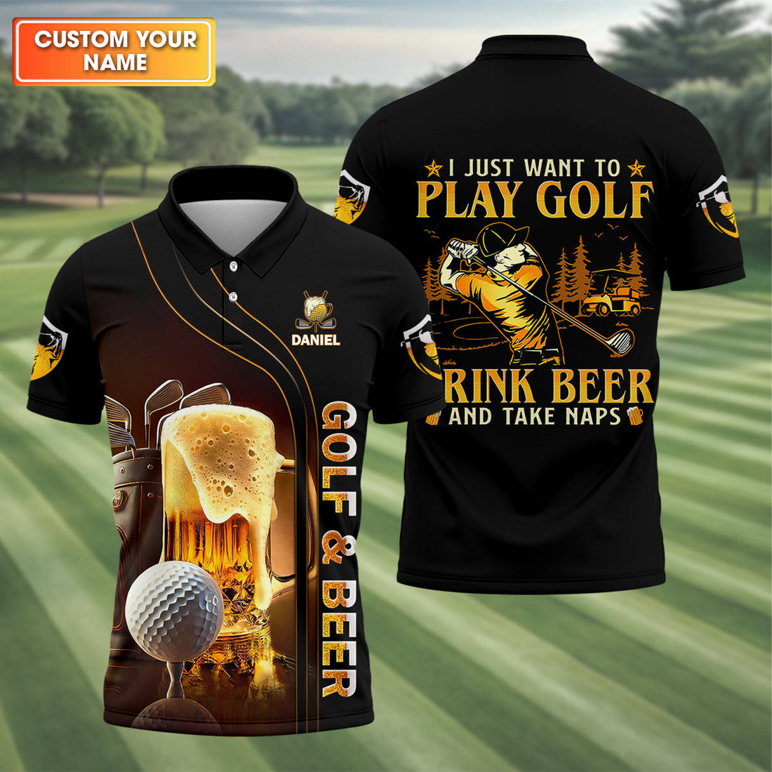 I Just Wanna Play Golf And Drink Beer Custom Golf Polo ShirtMens Golf Gift, Golf Lover Gift