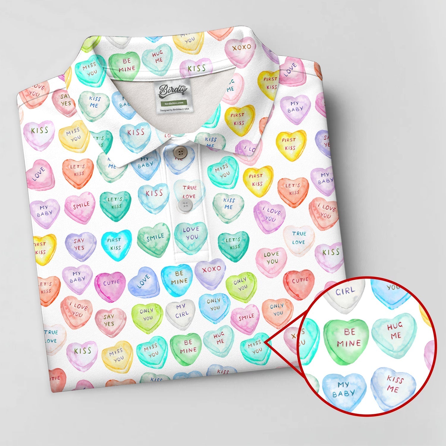 Sweet Words Watercolor Heart Golf Tops For Men, Valentines Golf Gift, Polo ShirtFor Men