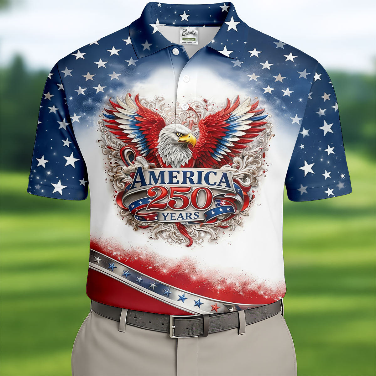 Bald Eagle Red White Blue Patriotic Stars 4th Of July Golf Shirt, 250 Years Golf Shirts For Men