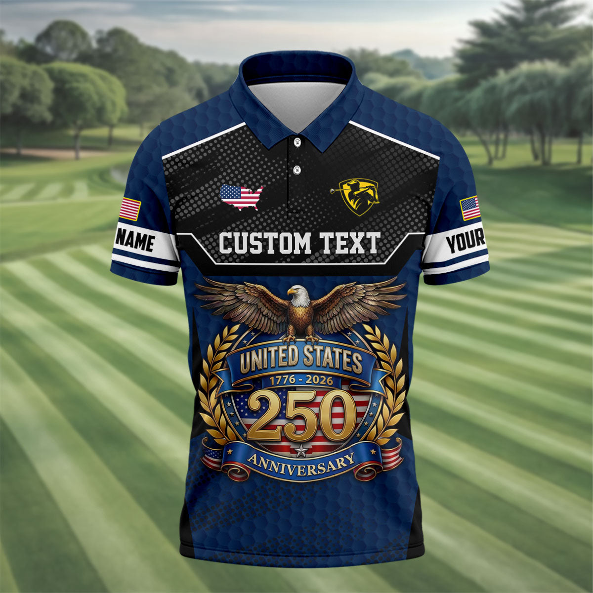 US 250 Anniversary Patriotic 4th Of July Navy Golf Shirt, Polo Shirtor Men, Golf Shirts For Men