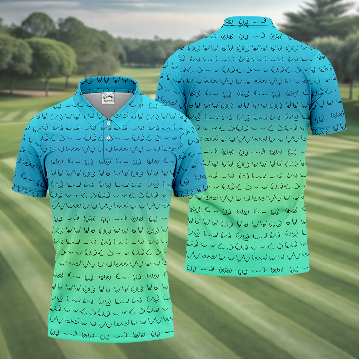 Blue Ombre Mens Funny Golf Shirts , Fun Golf Shirts For Men, Men Golf Polo Shirt Cool Golf Gifts