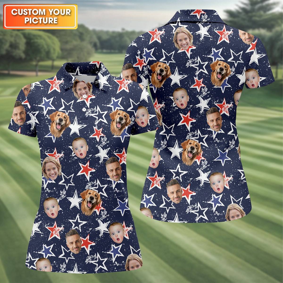 Golf Tops For Women, Family Portrait Golf Shirt, Custom Face Shirt, Personalized Dog Shirts, Patriotic Golf Polos, Long Sleeve Golf Shirts