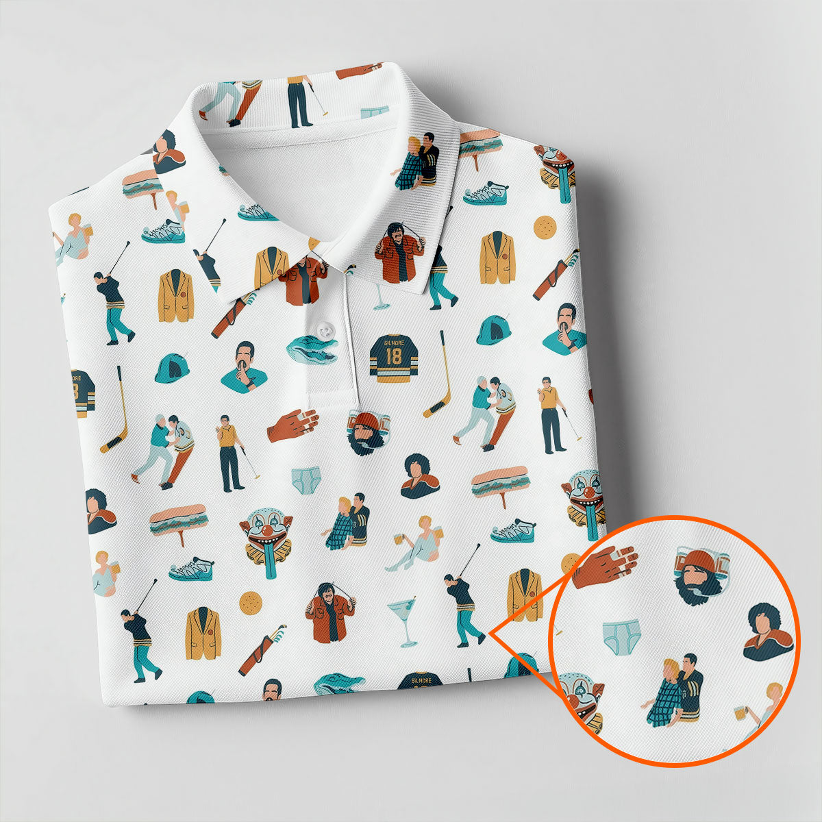 30th Anniversary Sport Movie Character White Golf Shirt, Men's Funny Golf Shirts, Golf Shirts For Men