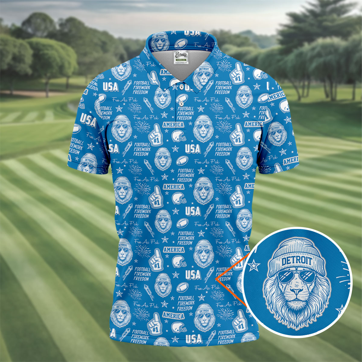 Cool Lion Football Freedom Blue Polo ShirtAmerican Football League Gift Ideas For Football Fans