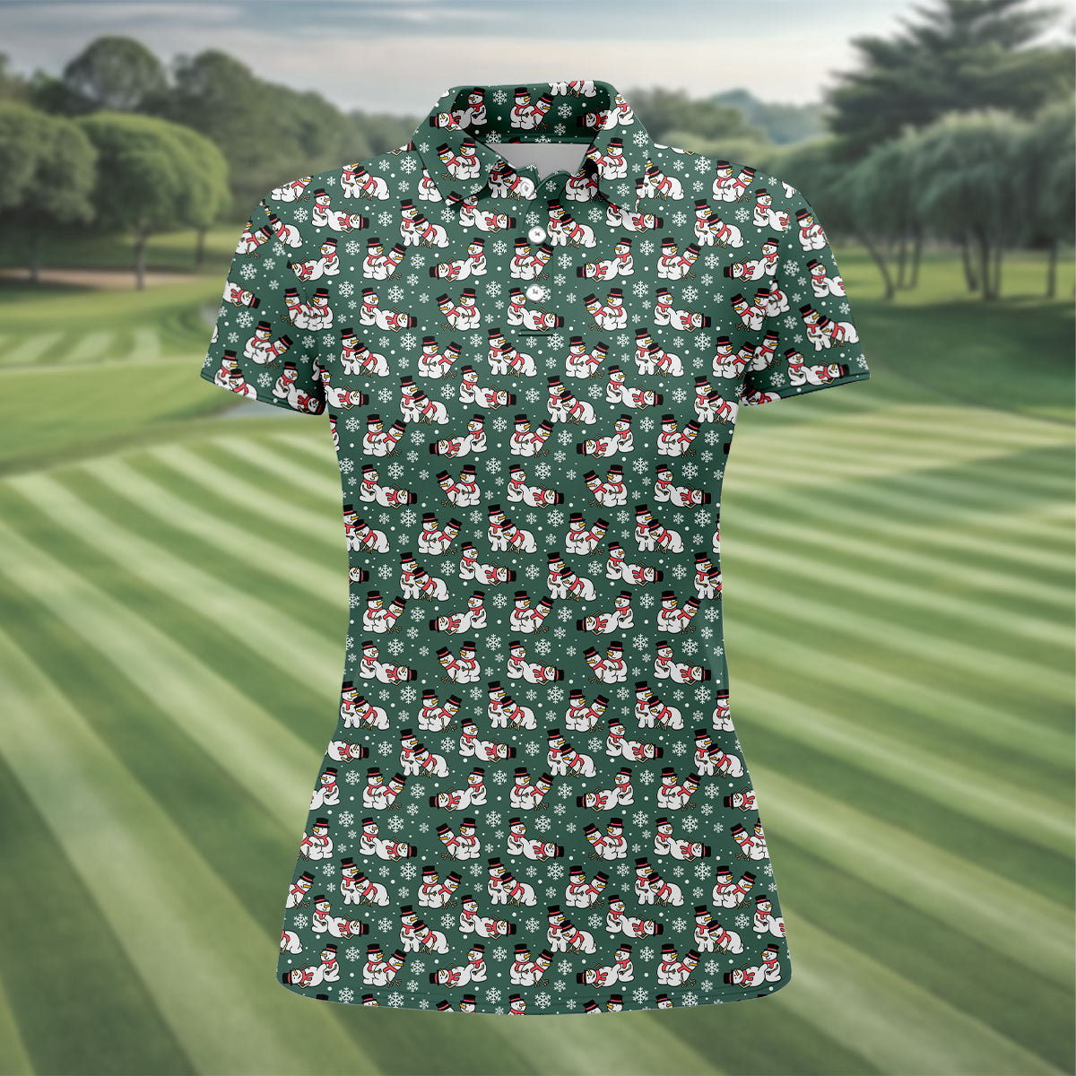 Naughty Snowman Green Golf Shirt, Christmas Golf Shirt, Fun Women's Golf Shirts, Ladies Golf Polos