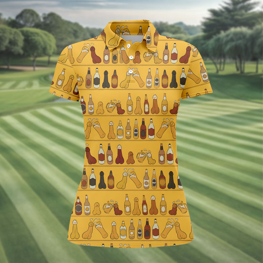 Funny Adult Party Bottle Pattern Golf Shirt, Golf Shirts For Women, Ladies Golf Top
