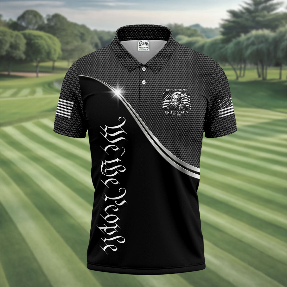 We The People 250th Anniversary Black Golf Shirt, Patriotic 4th Of July Golf Shirts For Men
