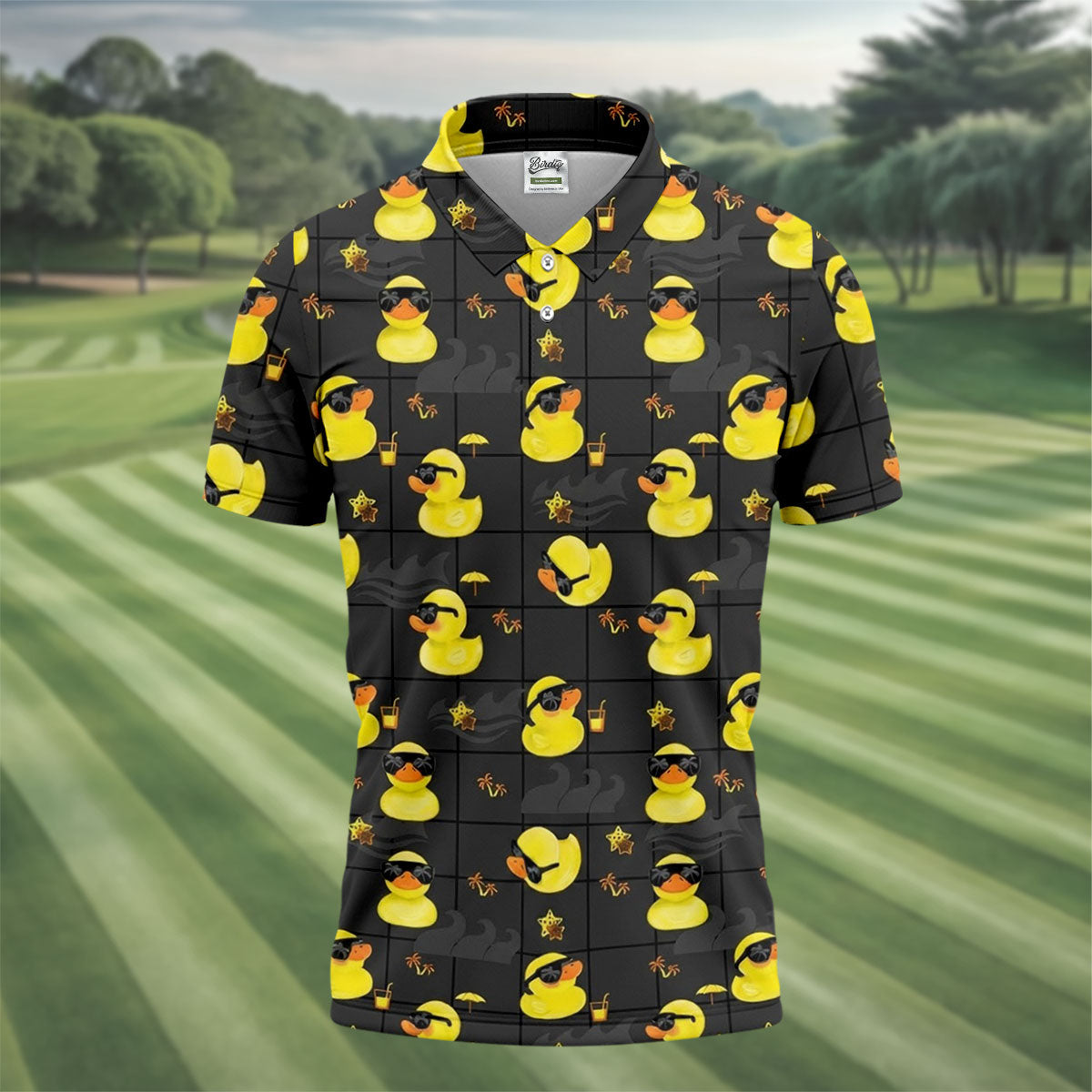 Yellow Rubber Duck Men's Funny Golf Shirts, Black Golf Shirt, Polo ShirtFor Men, Golf Shirts For Men