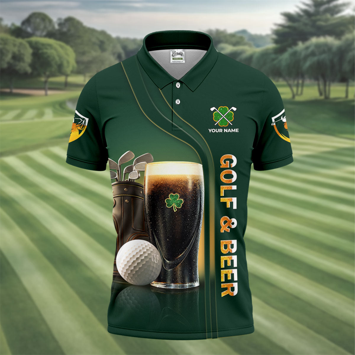 Swing Swear Drink Repeat Golf And Beer St Patrick's Day Green Golf Tops For Men, Golf Shirts For Men