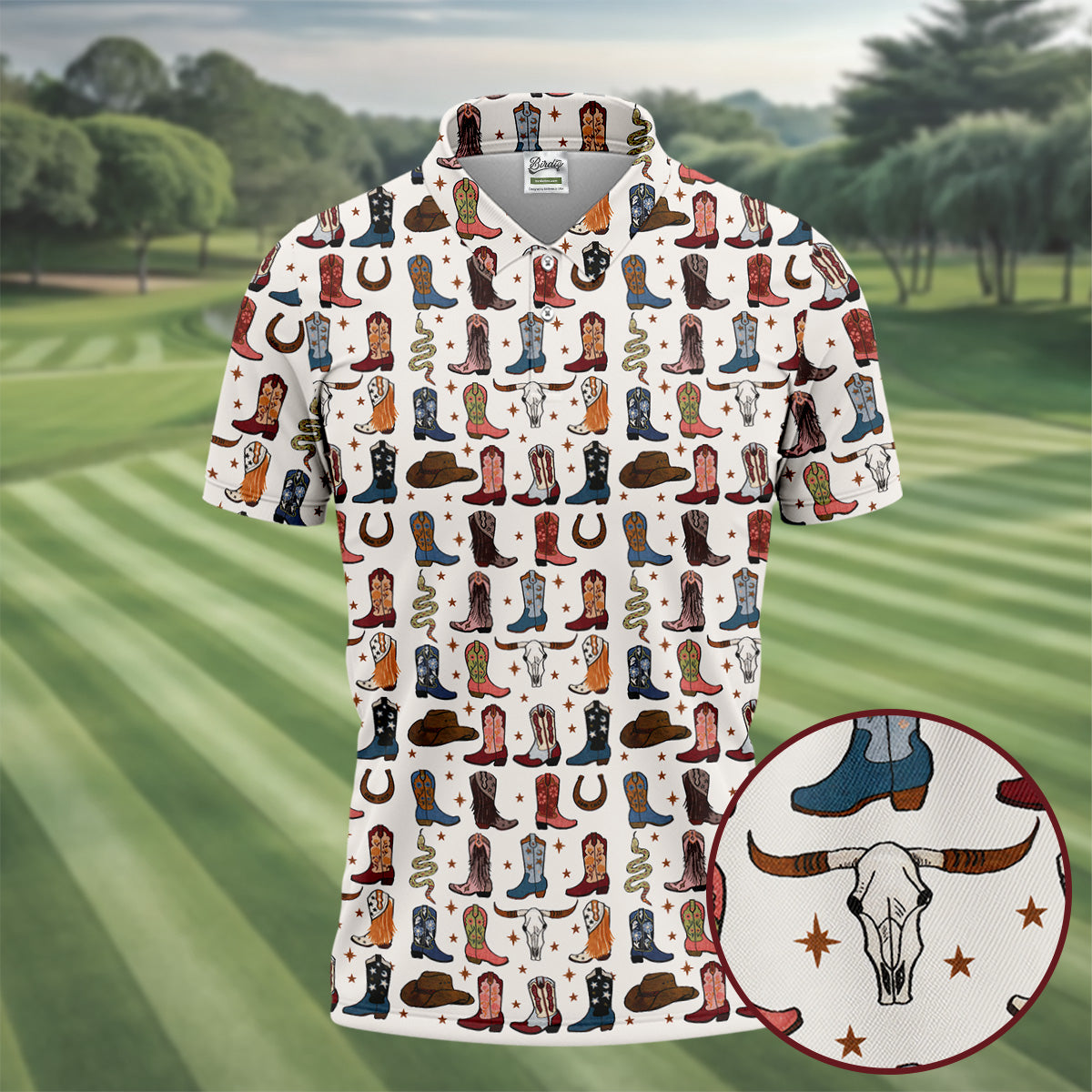 Western Cowboy Boots Horseshoes Pattern Retro Golf Shirt, Polo Shirt Men, Golf Shirts For Men