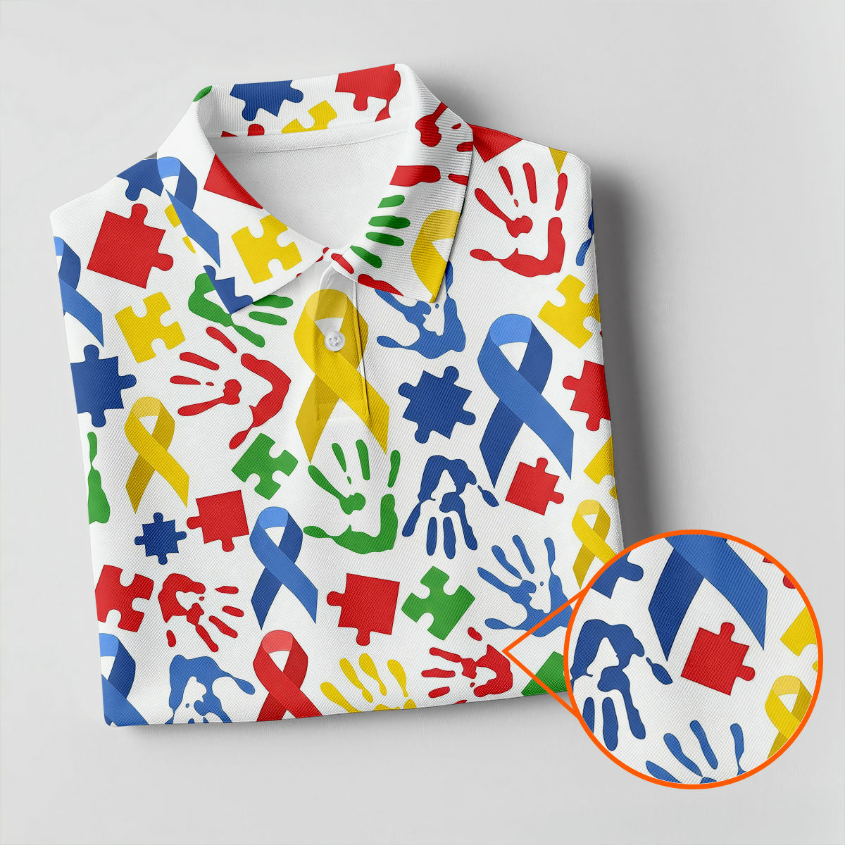 Autism Ribbon Colorful Puzzle Pieces Handprints Golf Tops For Men, Polo ShirtFor Men, Golf Shirts For Men