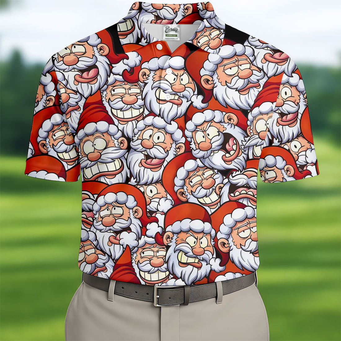Santa Claus Face Fun Golf Shirts For Men, Christmas Golf Shirt, Polo ShirtFor Men, Golfing Apparel