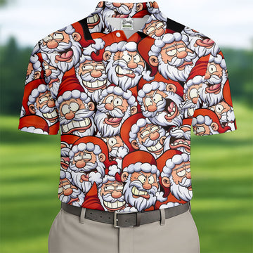 Santa Claus Face Fun Golf Shirts For Men, Christmas Golf Shirt, Polo ShirtFor Men, Golfing Apparel