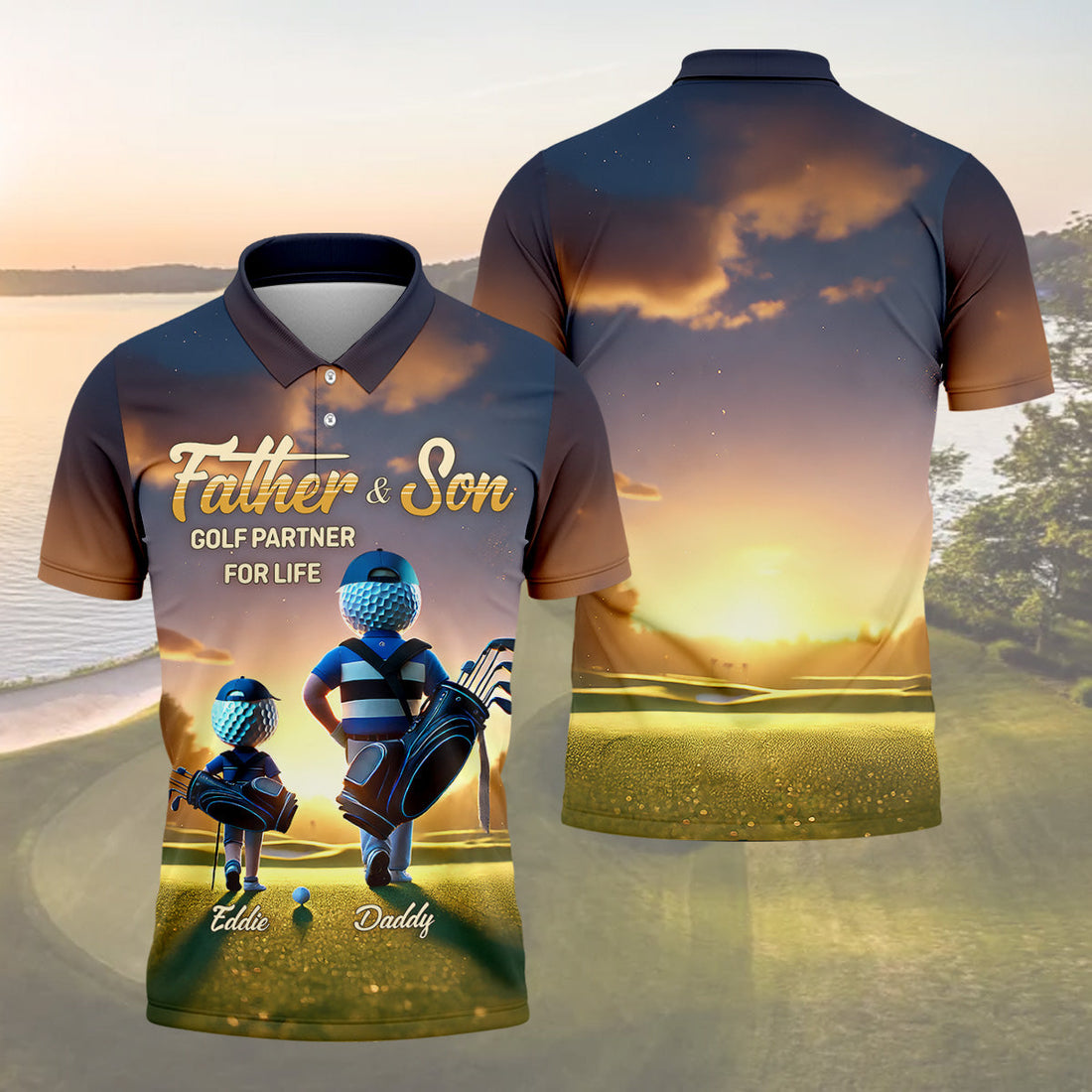 Father And Son Golf Partner For Life Custom Men's Golf Polo ShirtDad Golf Gift, Christmas Golf Gift