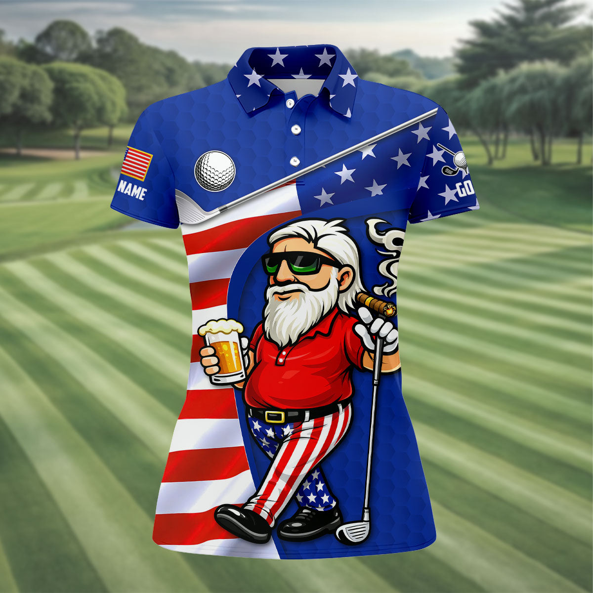 Swing Swear Drink Repeat Golf And Beer Patriotic Man 4th Of July Navy Golf Shirt, 250 Years Women's Golf Tops