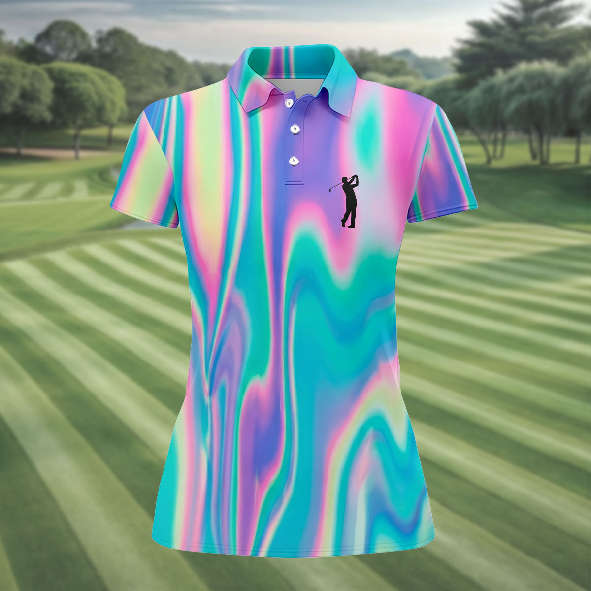 Shimmering Gradient Pattern Women's Golf Tops, Ladies Golf Shirts, Ladies Golf Polos, Golfing Apparel