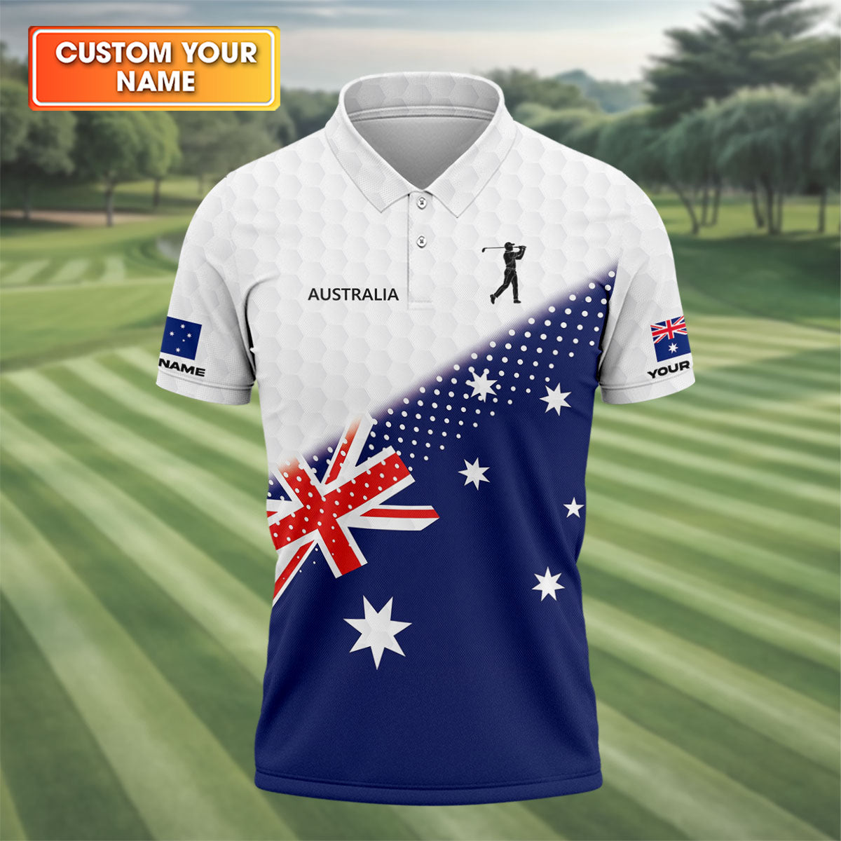 Golf Ball Pattern Australia Flag Print Men's Golf Top, Polo Shirt Men, Golf Shirts For Men
