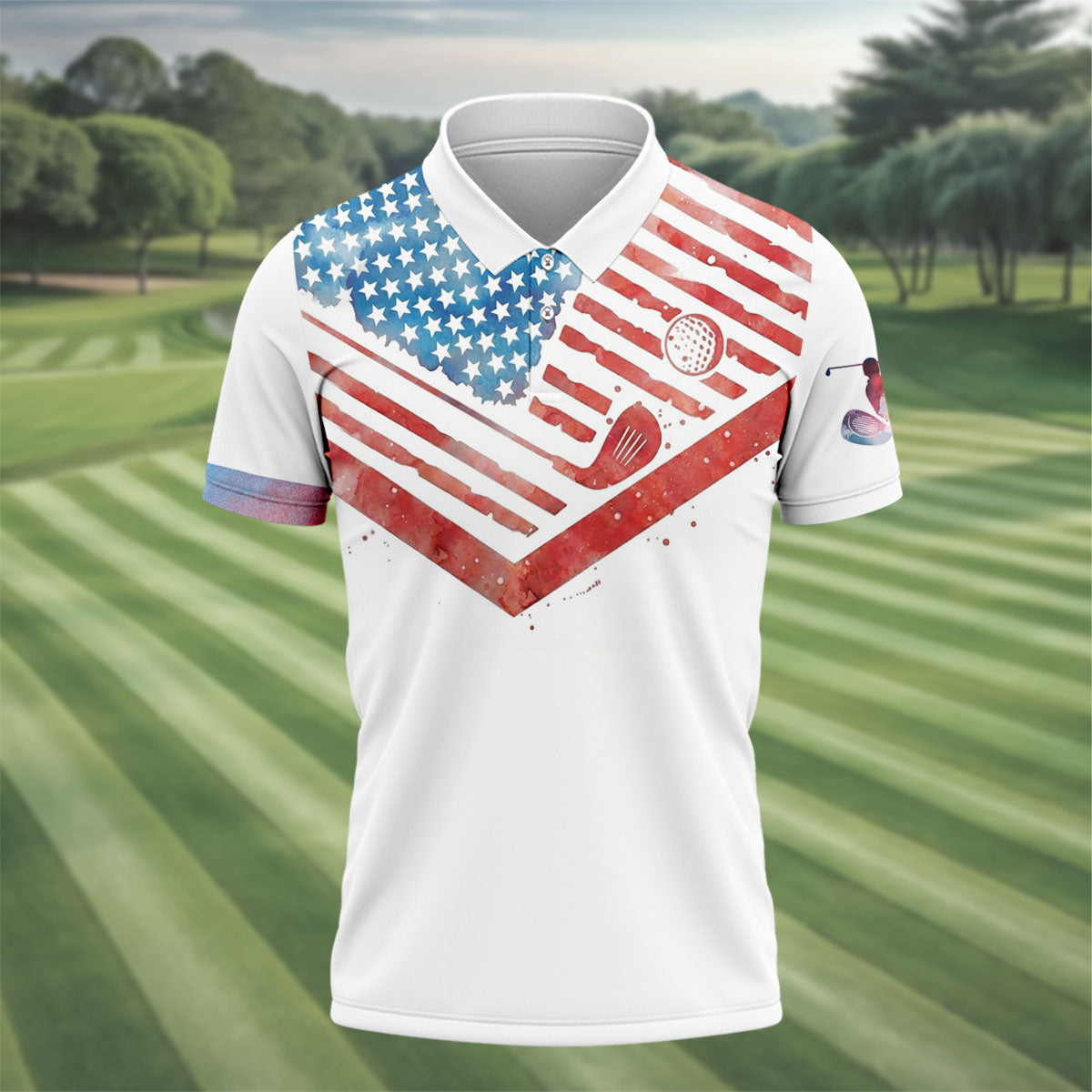 Vintage American Flag Golf Polo Shirt, Mens Golf Shirts, Golf Polo Shirts For Men