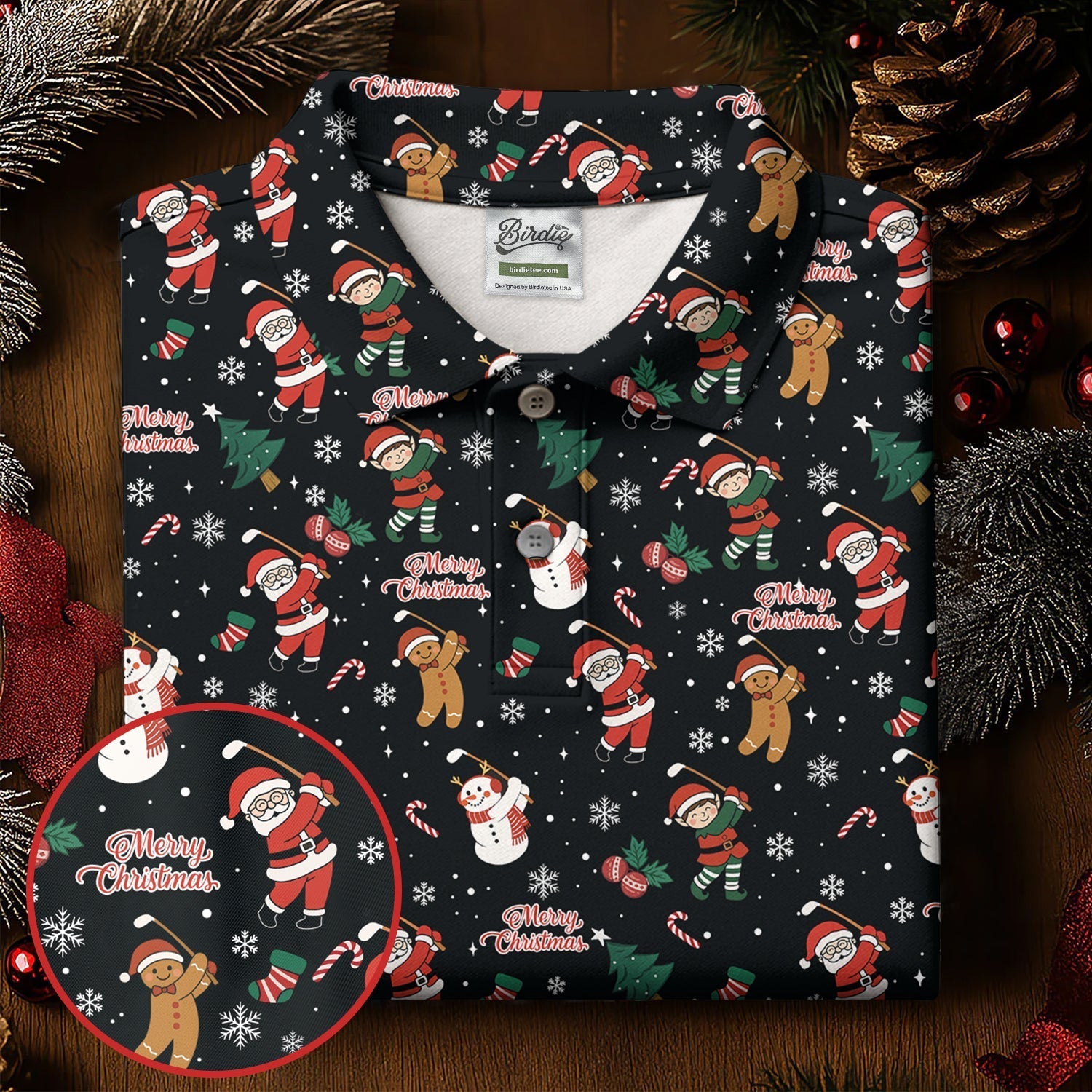 Merry Xmas Santa Gingerbread Snowman Golf Tops For Men, Christmas Golf Shirt, Fun Golf Shirts For Men
