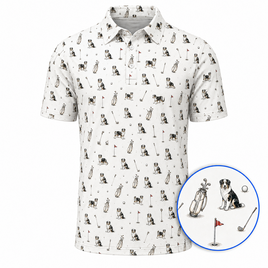 Funny Australian Shephard Golf Shirt, Australian Shephard Pattern Golf Polos, Dog Lover Golf Gift