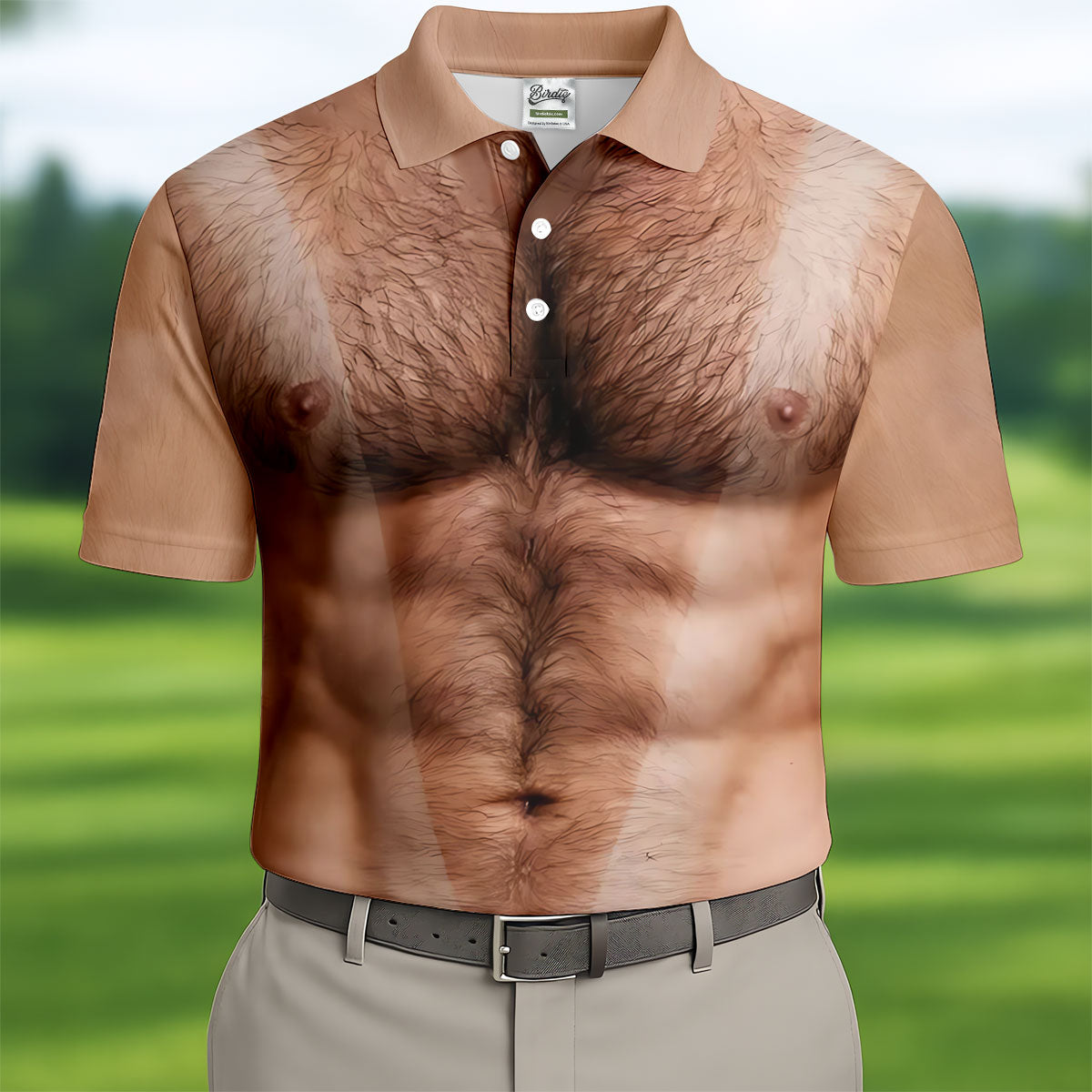 Funny Hairy Man Body Illusion Design Hawaiian Golf Shirt, Golf Shirts For Men, Polo Shirts For Men